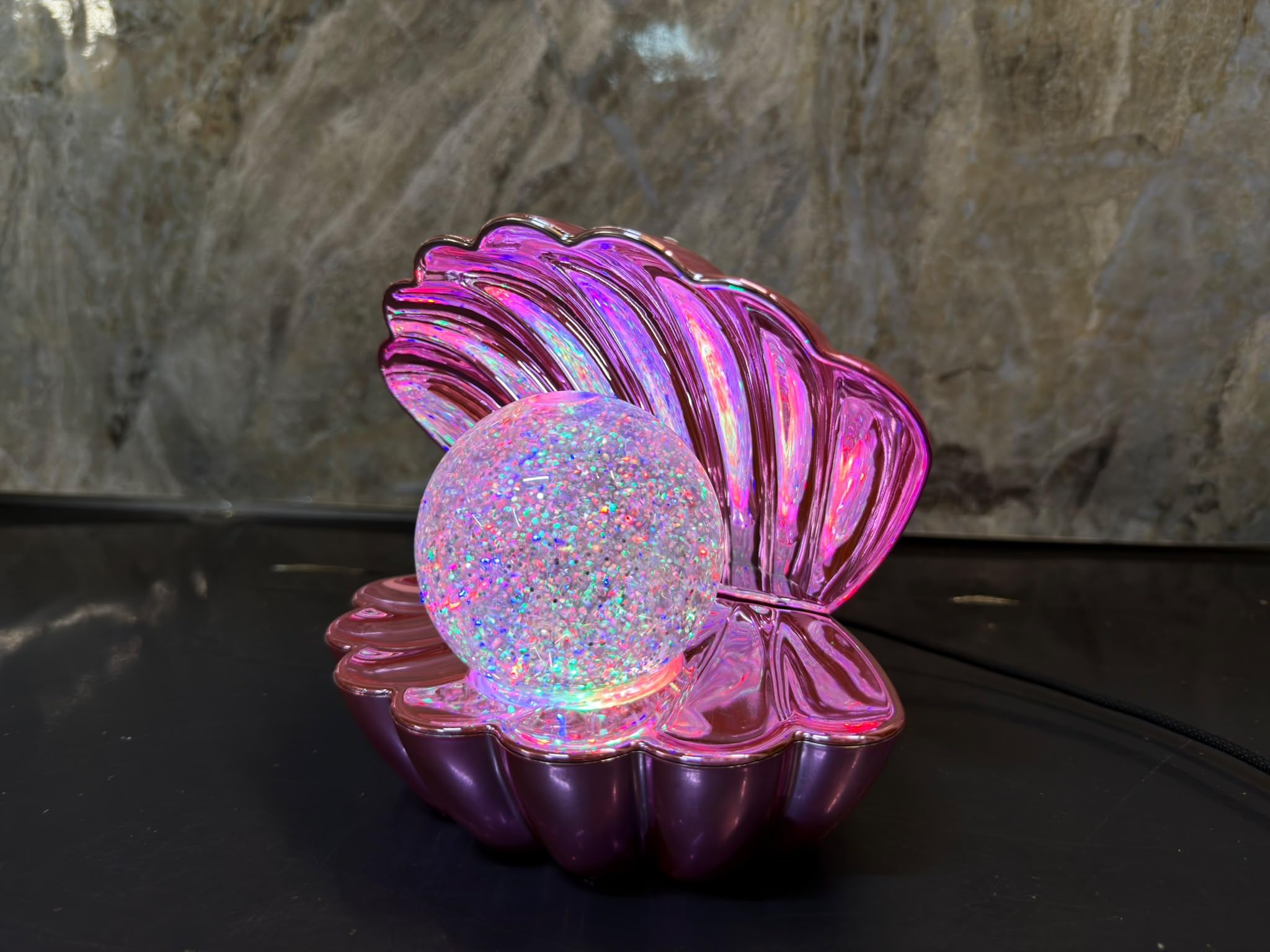 GWS Gold Wall Street Iridescent Clam Shell Pearl Table Lamp Changing Glitter Globe Night Light Home & Gifts Colour Changing Sensory Shell (Pink)