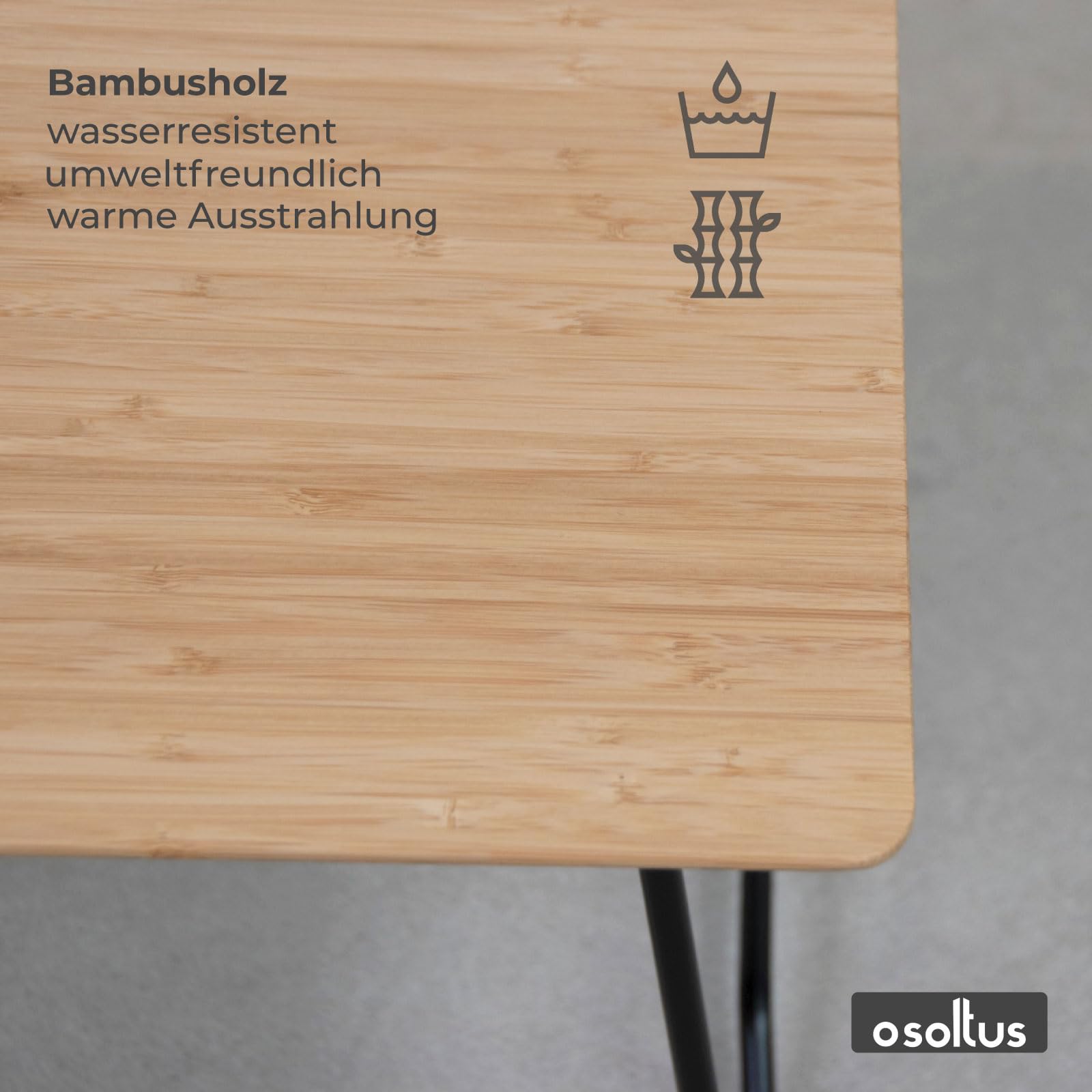osoltus Campingtisch Blavand Bambustisch klappbar Tabletttisch mit Gasdruckfeder