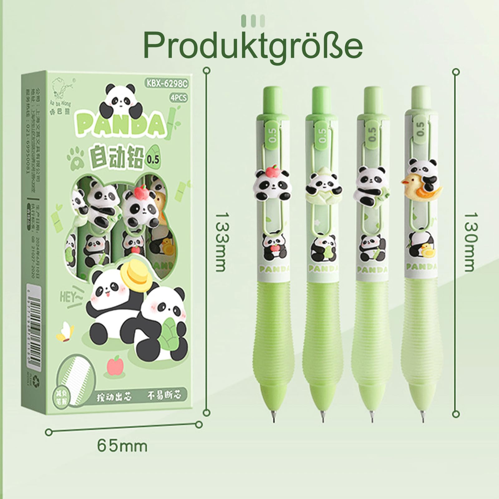 LEMONSTONE 4 sztuki ołówków mechanicznych Panda, 0,5 mm, zestaw ołówków z miękkim uchwytem, wielokrotnego użytku, przenośny, uroczy ołówek Panda do rysowania, pisania, szkicowania i kolorowania