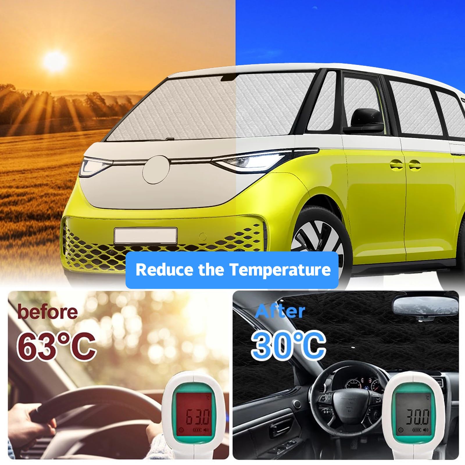 Pare Soleil Voiture Interieur pour VW ID Buzz 2022-2025, Pare Soleil Voiture Pare Brise Avant Pliable pour Intimité et Régulation Thermique en Camping-Car