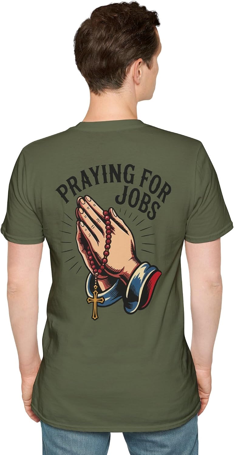 Praying for Jobs Firefighter T-Shirt | Fireman Prayer Hands Graphic Tee | Fire Service Apparel