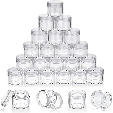 50 Pieces 20g Empty Clear Plastic Pot Jars with Lids Round Cosmetic Sample Containers Mini Travel Jars for Storage of Creams Lipsticks Ear Studs