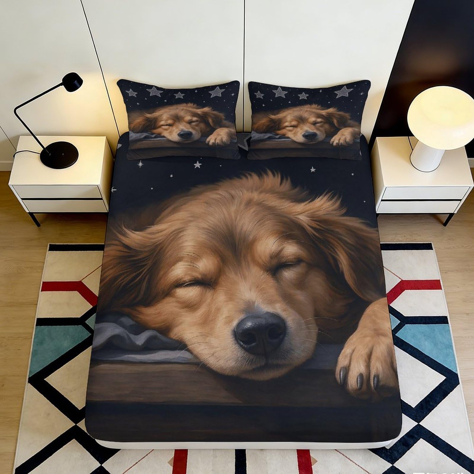 3D Printed Sleeping Dog Fitted Sheet Microfiber Soft Brown Puppy Bed Cover Bedroom Decor Mattress Protector 90x200x25cm