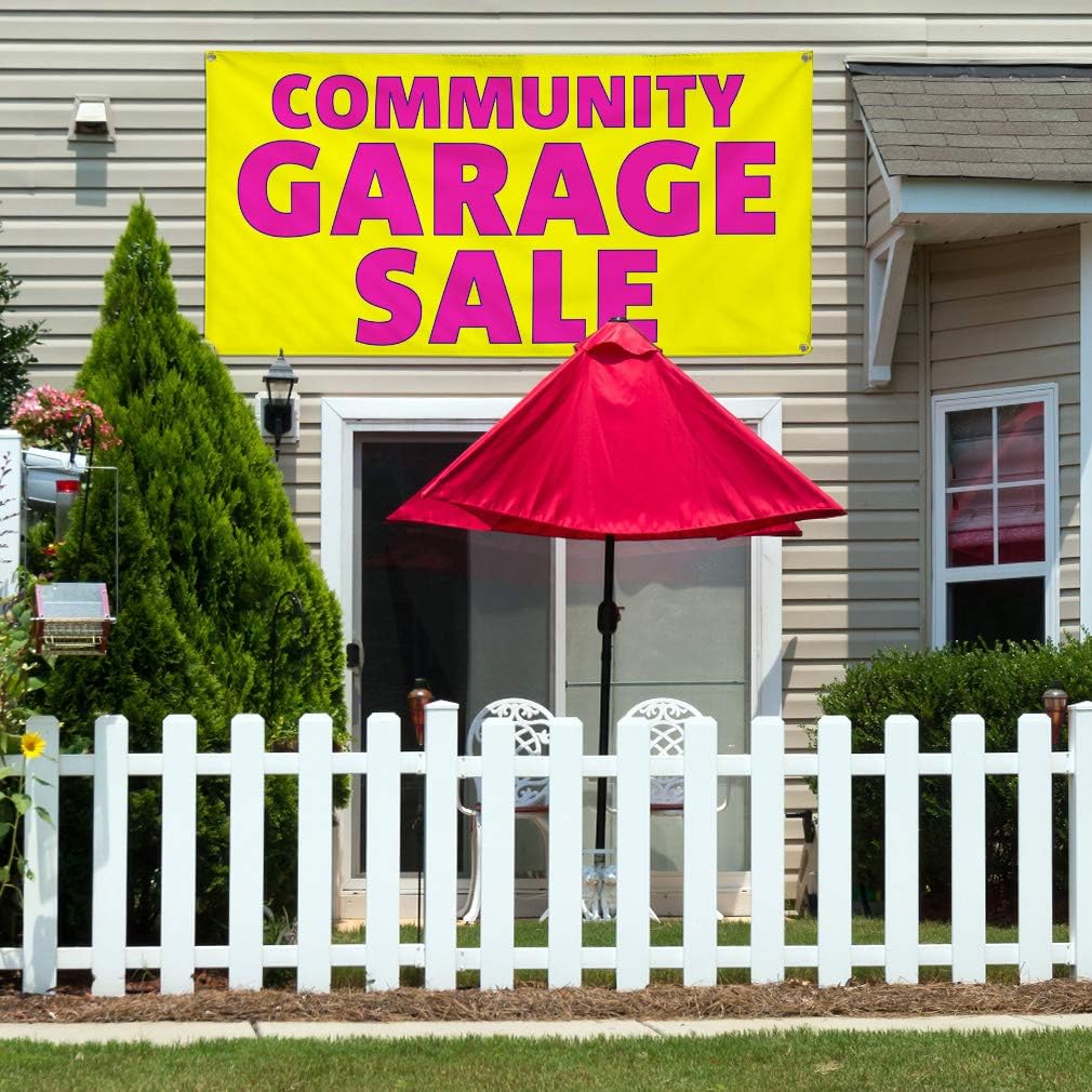 Vinyl Banner Multiple Sizes Community Garage Sale A Advertising Printing Business Outdoor Weatherproof Industrial Yard Signs 4 Grommets 16x40Inches