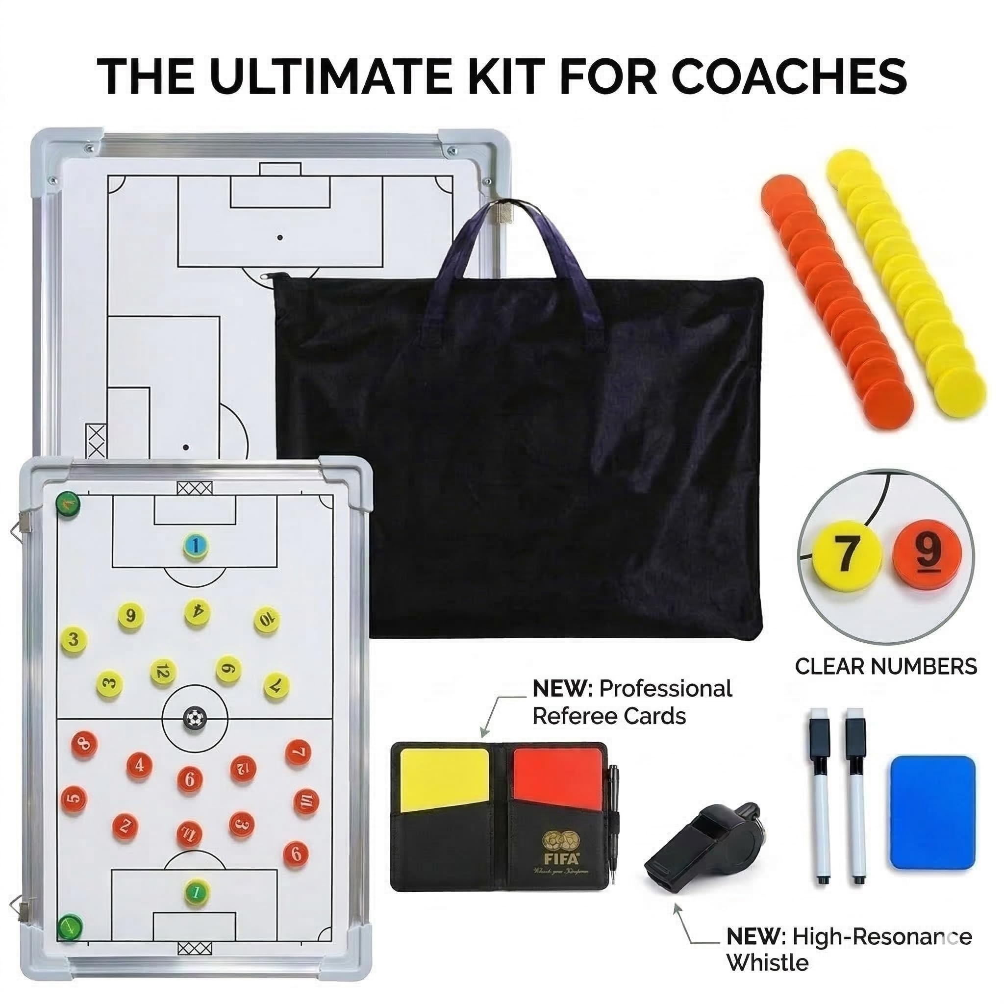 CREADY® Lavagna Allenatore di Calcio 44 x 31 cm, Cartella Tattica per Allenamento, Regali per Allenatori, Lavagna Magnetica Calcio, Lavagna Calcio Allenatore con Schede Magnetiche e Accessori