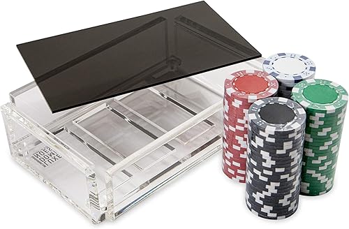 Miniatura 4 de La Ficha - Juego de fichas de póquer (100 fichas resistentes, incluye 4 fichas de color para jugar, caja de acrílico hecha a mano con tapa de color