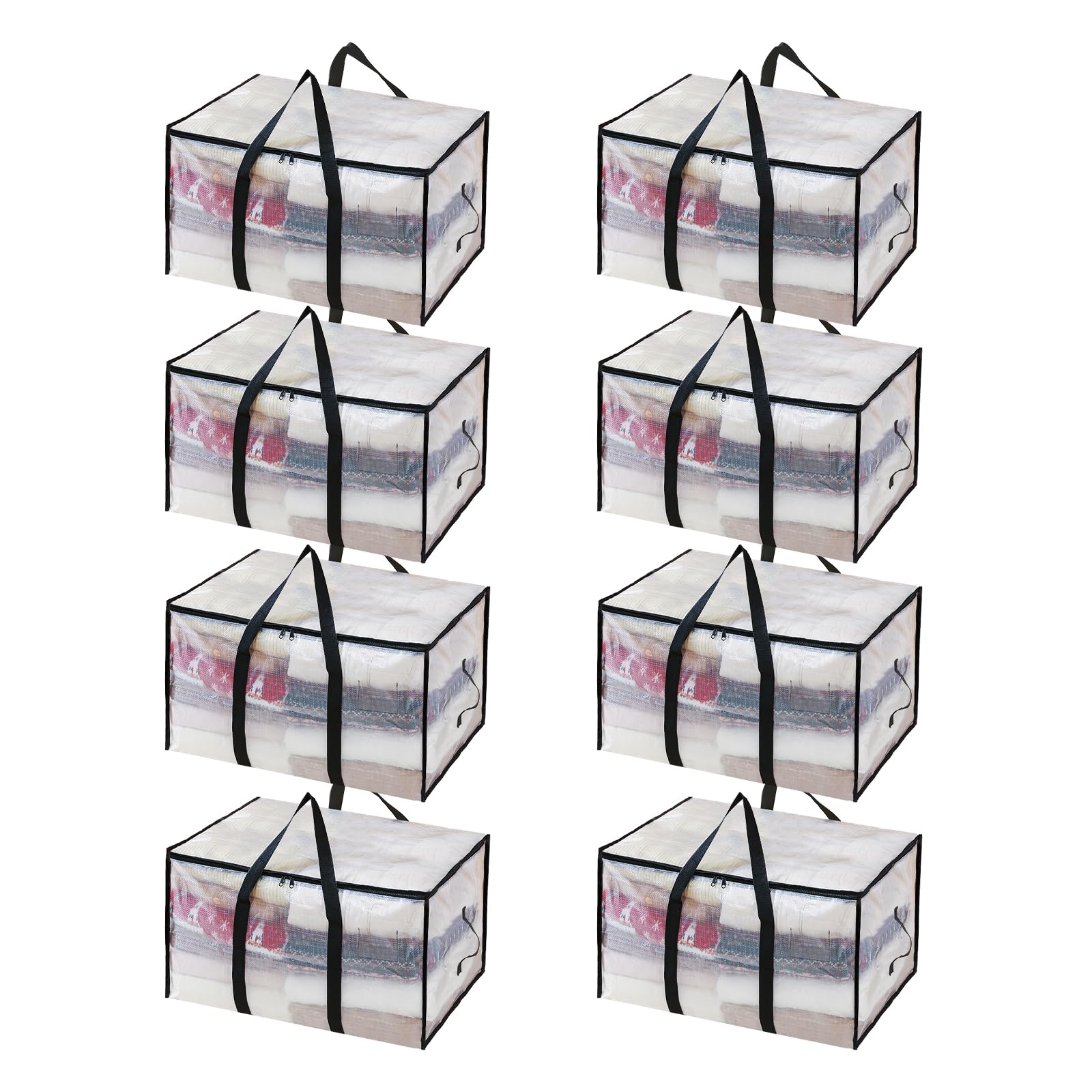 SDLDEER 8 Pack Clothes Storage Bags with Zips, 94L Heavy Duty Clear Moving Bags