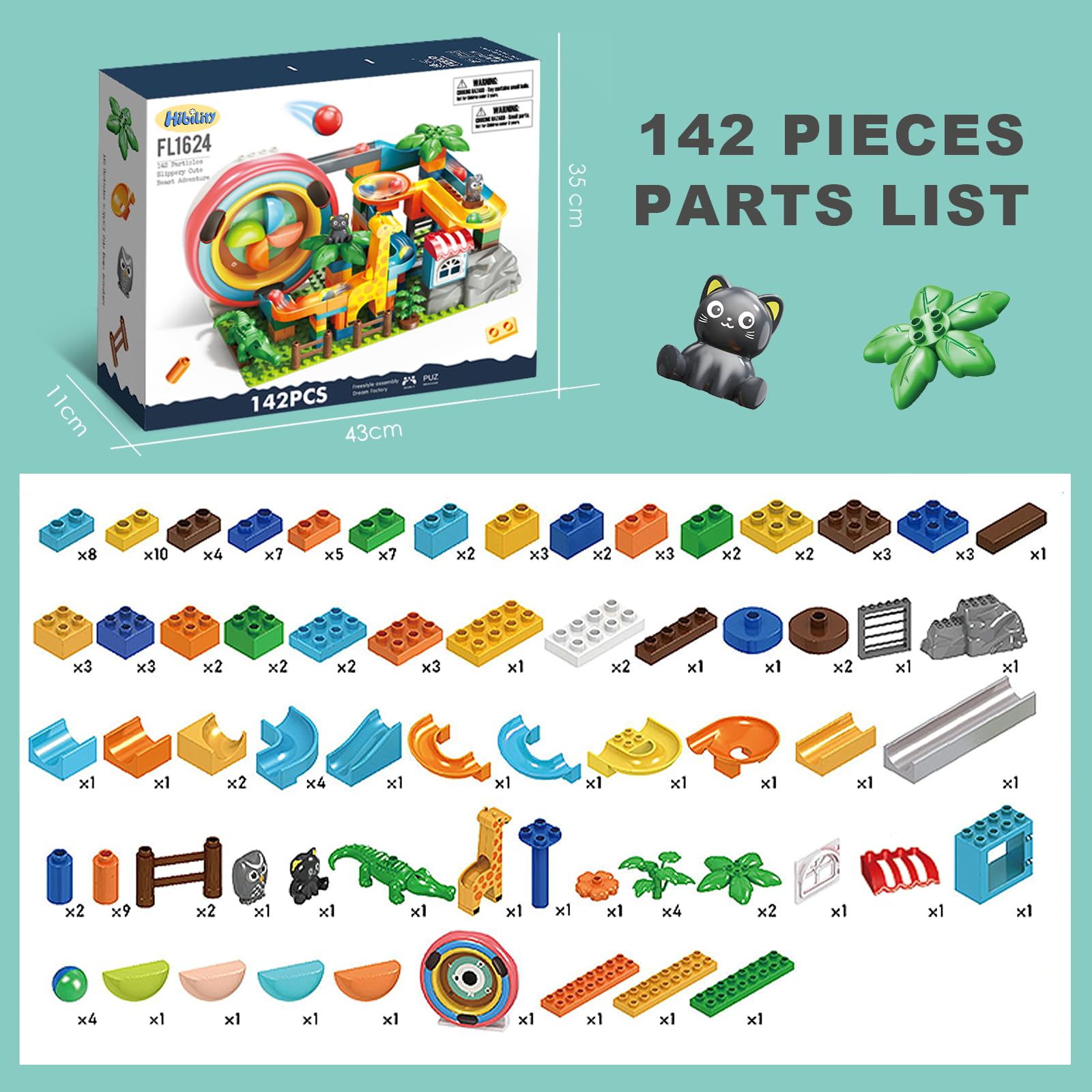HIBILITY Electric Marble Run Building Blocks for Ages 4-8, Marble Track Puzzle for Kids, Maze Track, STEM Toy for Boys and Girls, Birthday Gift for Kids, 142 Pcs