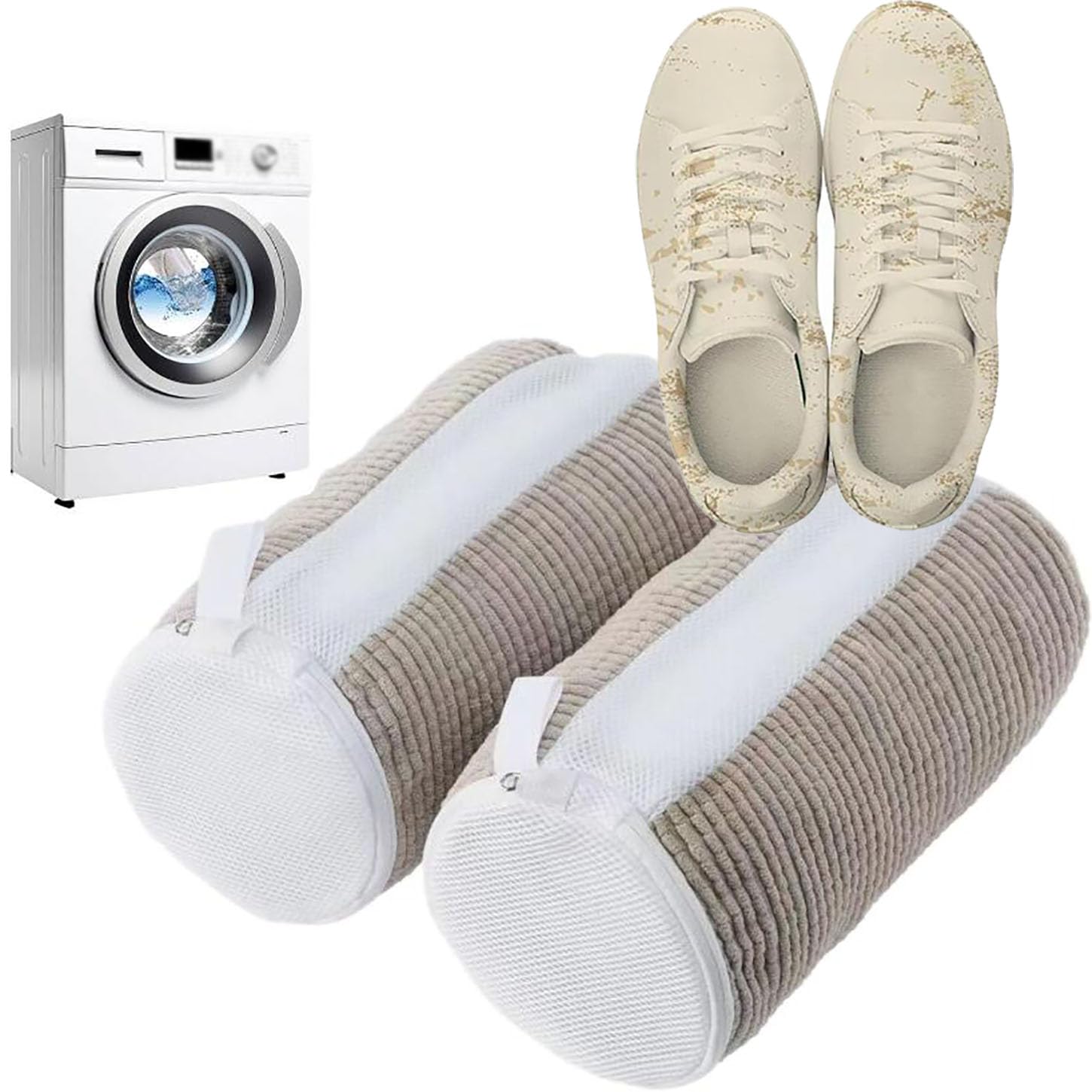 Waschbeutel Waschmaschine Mit Reißverschluss,360°-Reinigung Schuhsack Waschmaschine,Schuhbeutel Reise,3Cm Lange Faser,Tragbar Schuhwaschbeutel Waschmaschine,2Stk