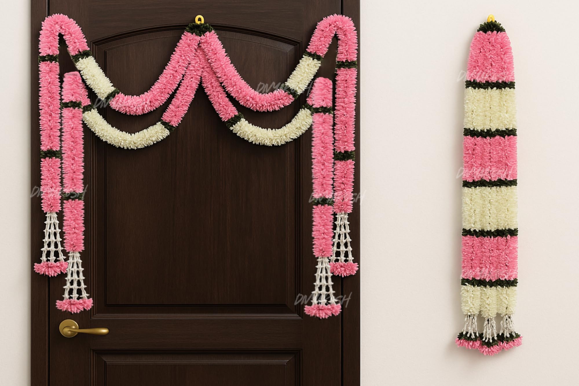 Divyakosh Artificial Flower Garland 4 Pcs, Toran for Main Door with Side Hanging | Size 5.5 Feet | Multipurpose Floral Wall/Door Hangings, Backdrop for Pooja Decoration-image-4