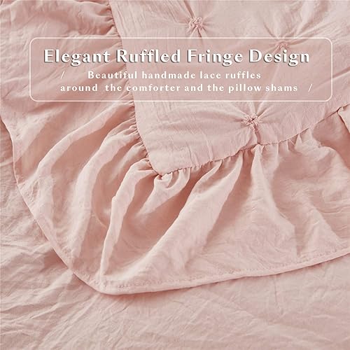 Miniatura 5 de HIG Shabby Chic Juego de edredón, tamaño King  Diseño plisado  Supersuave, hipoalergénico, prelavado, de microfibra ligera  Juego de cama de 3