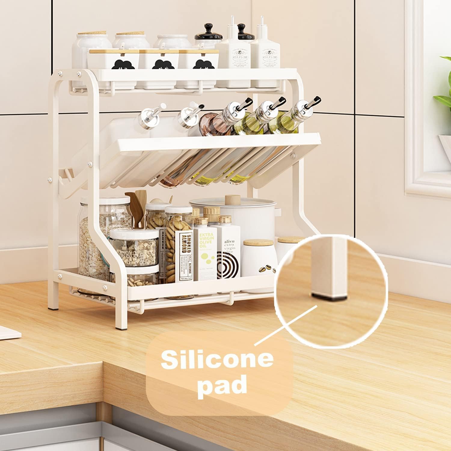 Organizador Especias Estante De Especias 3 Niveles, Organizador Encimera Cocina, Estantes Almacenamiento, Soporte para Botellas Condimentos, para Tarros Especieros Cocina(White)