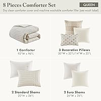 Vista 6 de Madison Park Juego de edredón Queen con rayas jacquard recortadas con botones, edredón bohemio para una cama tamaño Queen, edredones de algodón
