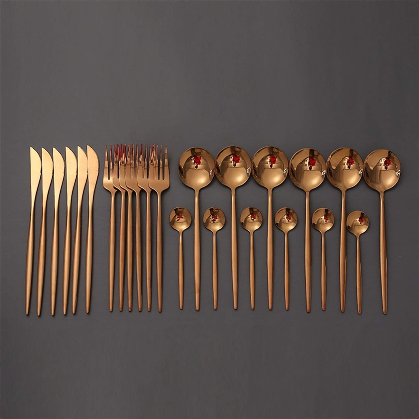 Tablewellware Whitware Rose Gold Cubertery Set Cubiertos de acero inoxidable para bodas 24 PC Tenedor Cuchara Cuchara Cuchillo Setwearet (Color : Silver 24 pcs)