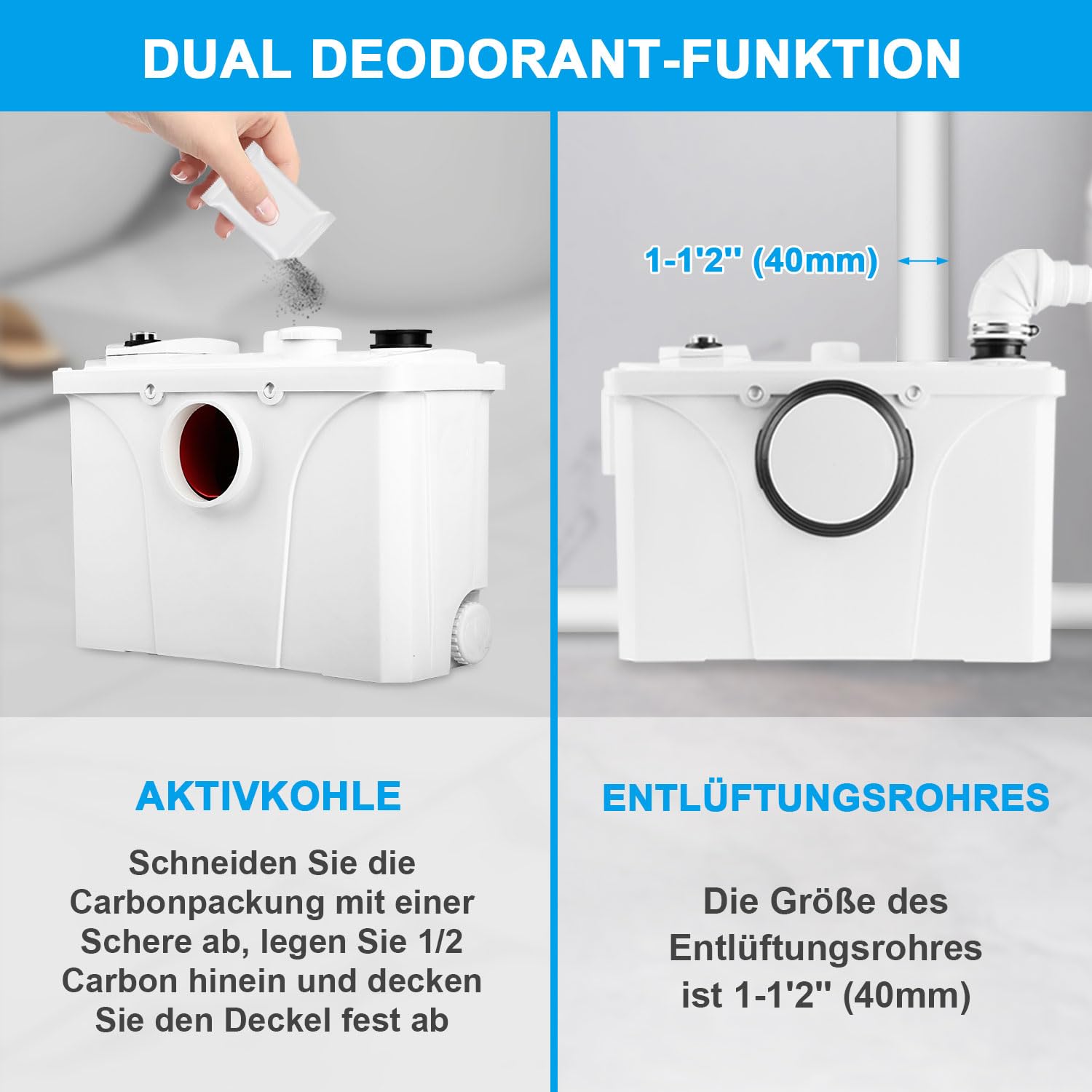 Herrselsam 700W Schmutzwasserpumpen 4/1 Hebeanlage Fäkalienpumpe 190L/min Kleinhebeanlage Haushaltspumpe Fäkalienhebeanlage für WC, Dusche, Waschbecken