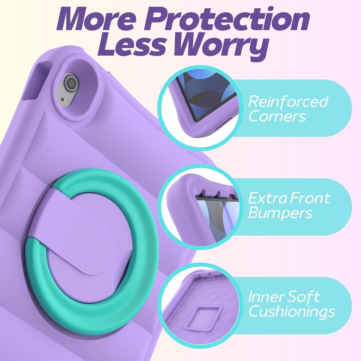MRWHO Kids Case for iPad Air 5th 4th Generation 10.9 inch – Sturdy Lightweight Flexible Shockproof Stand Handle Girls Boys Case for Apple iPad Air 5 4 Gen 2020/2022, Purple