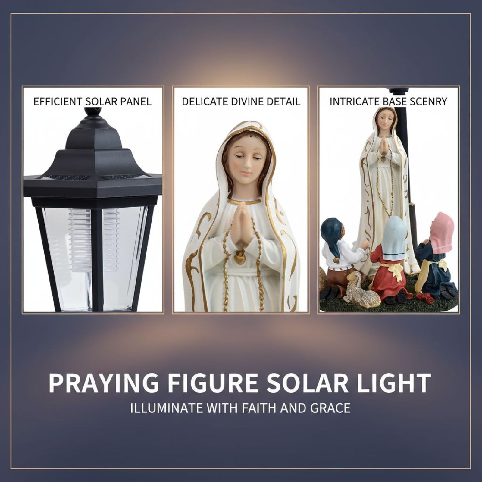 Figura in preghiera a energia solare, statua religiosa da esterno da 39,6 cm con lampada a LED, scultura in resina, resistente alle intemperie, installazione senza sforzo, accento artistico e
