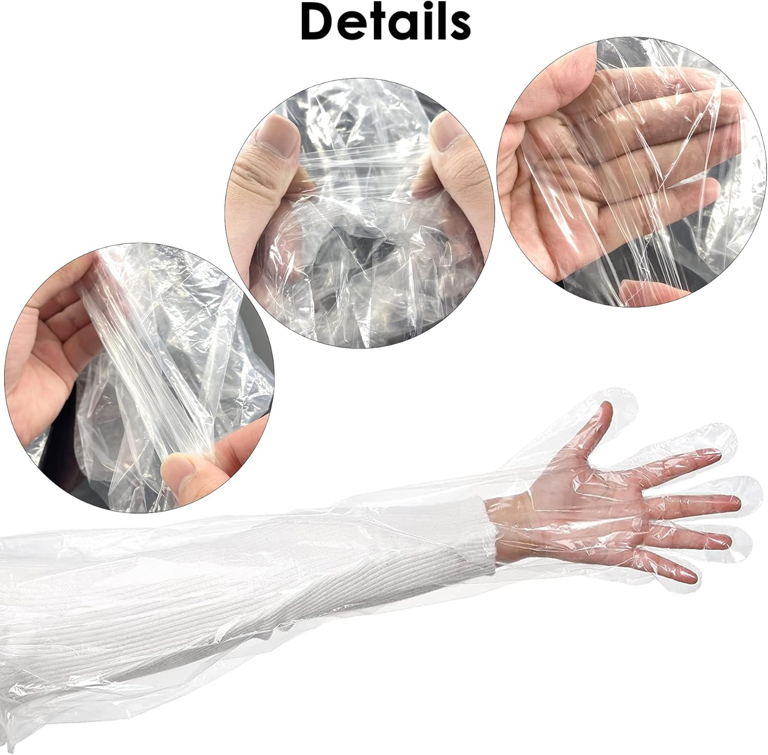 50 Pcs Disposable Veterinary Plastic Gloves, 33.5-inch Disposable Long Arm Gloves Safety Poly Vet Long Sleeve Gloves, Latex-Free Clear Gloves for Food Handling, Animal Inspection Work
