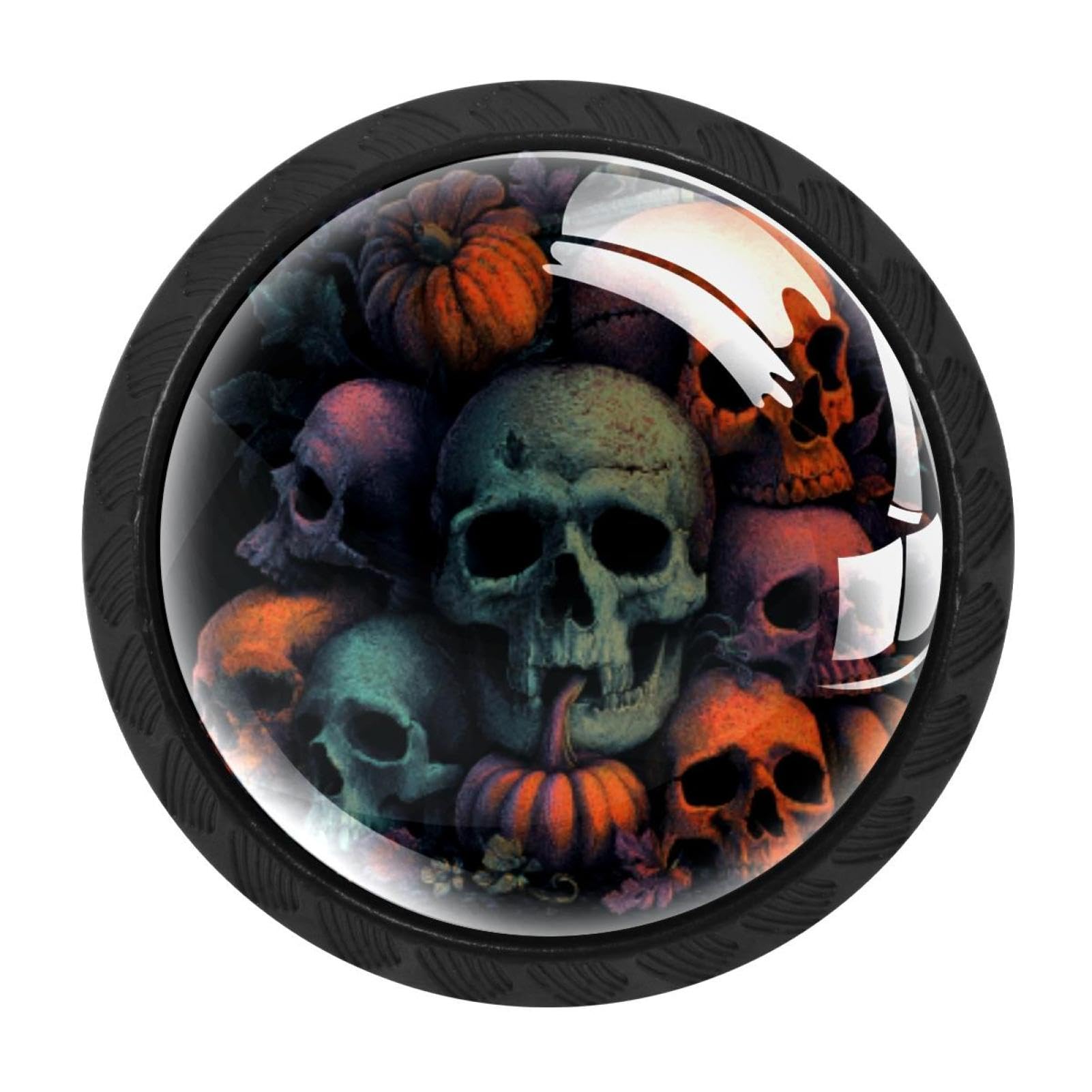 CHENZZZZ 4 Pack Halloween Scarry Skulls (3) Drawer Knobs Cabinet Knobs Crystal Glass Knobs Pulls Handles for Kitchen Cabinet Hardware Cupboard Door Dresser Wardrobe Home Decor