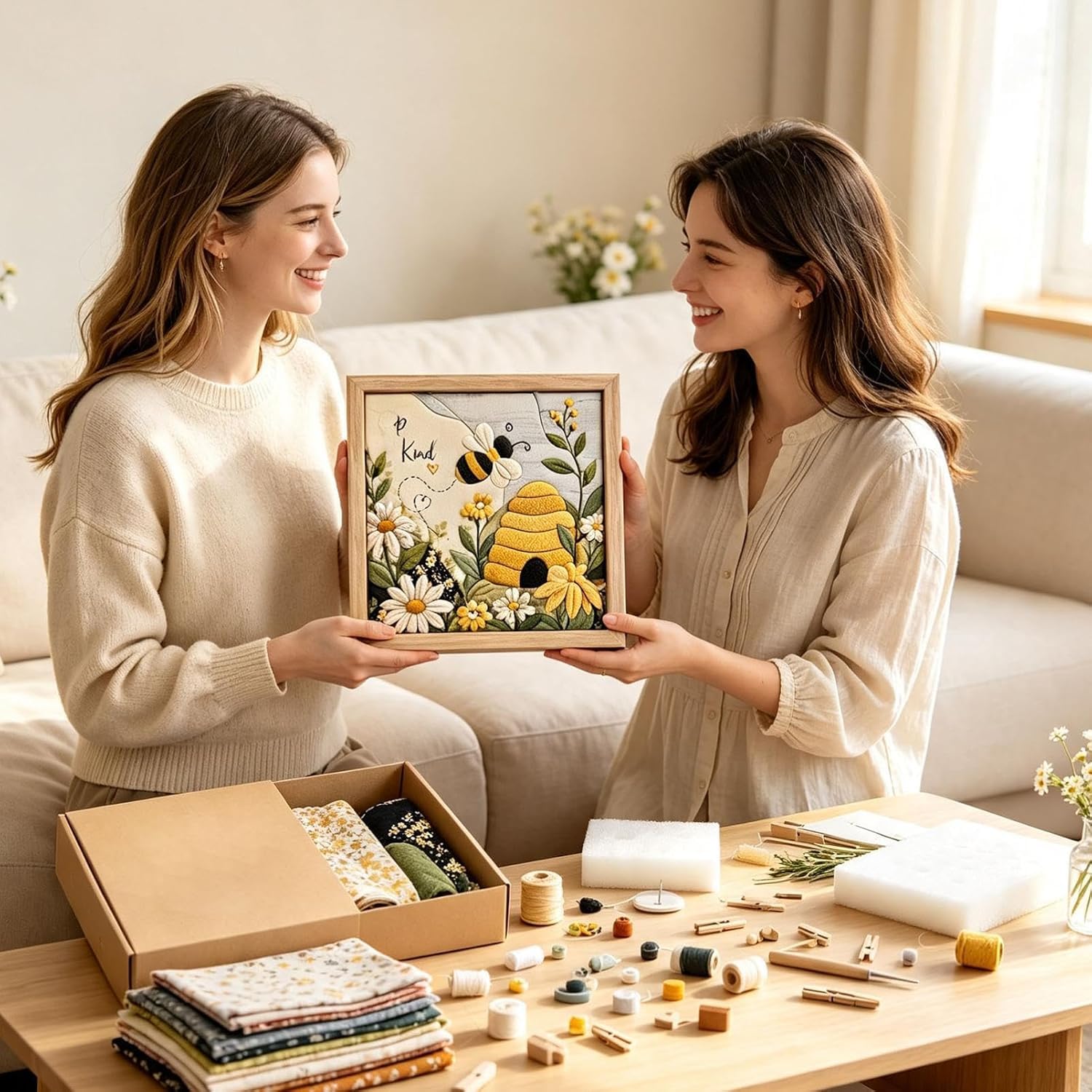Kinusaiga Fabric Art Kit | Kit Poke 3D per Ape in Tessuto DIY | Arte Murale a Mosaico Premium Senza Cucire con Cornice e Attrezzi | Progetto Creativo a Mano