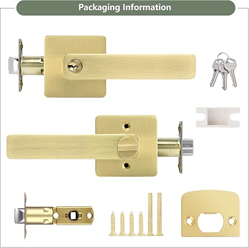 Miniatura 7 de Paquete de 4 manijas de puerta de entrada, manijas de puerta doradas con igual llave, pomos de puerta de latón para dormitorios, baños y otras