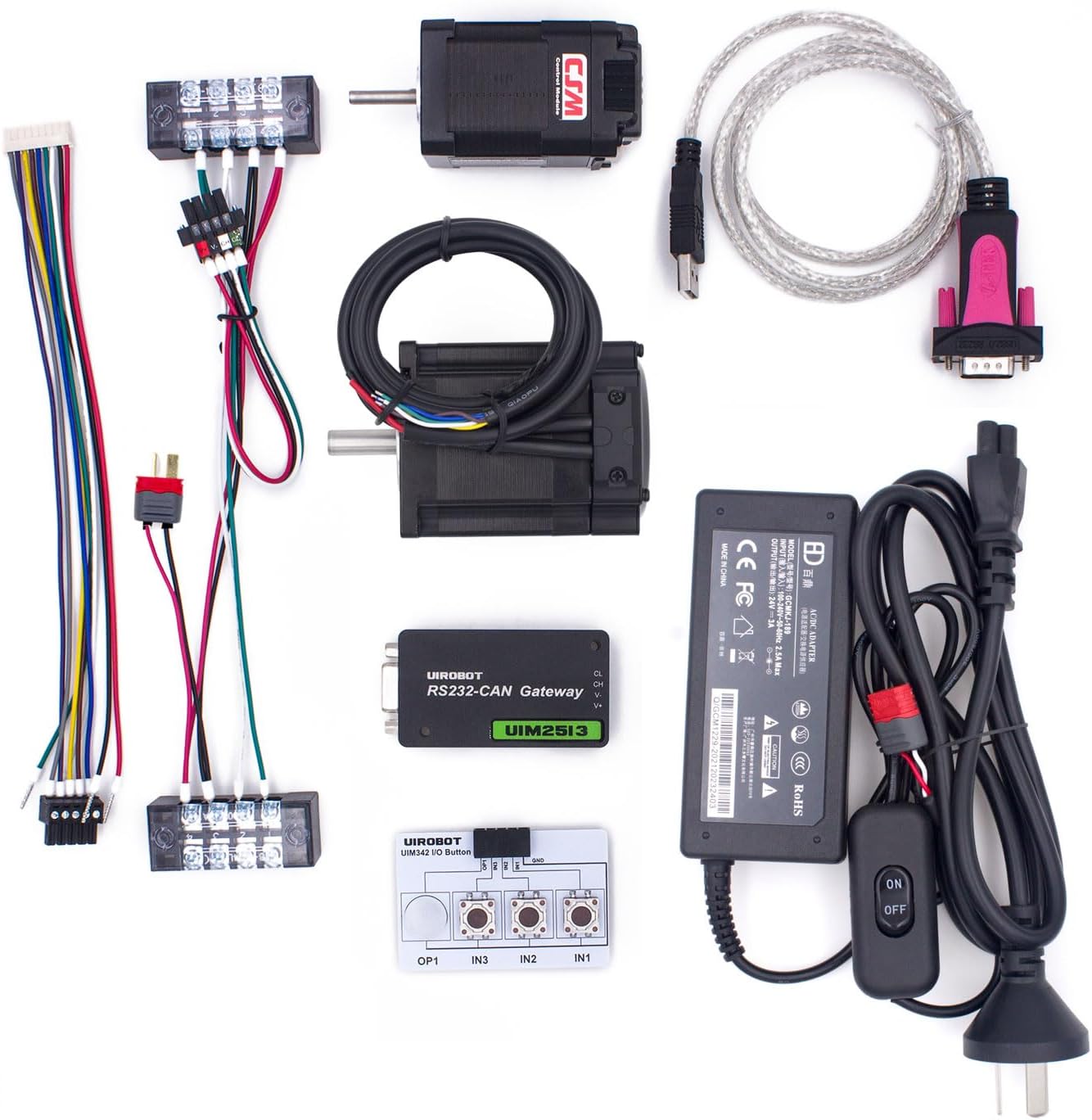 Evaluation Kit with NEMA 17 & NEMA 23 Servo Stepper Motors, UIM2513 RS232-CAN Gateway, and Accessories for UIM342-CM Serial Motor Control Development(UIMEVA342CM-L)