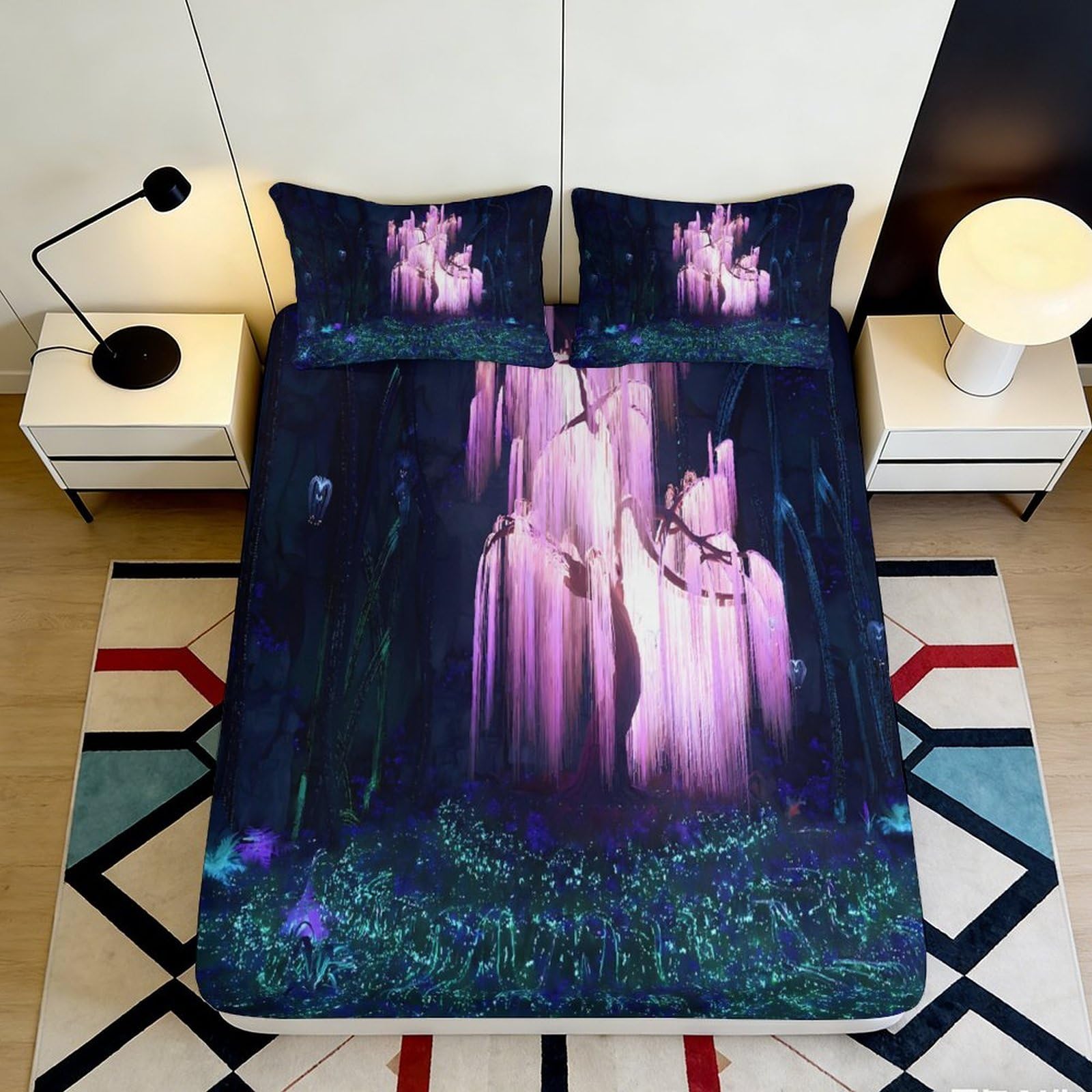 3D Printed Enchanted Forest Waterfall Fitted Sheet Microfiber Non Slip Mattress Cover Bedroom Decor 120x200cm 160x200x25cm