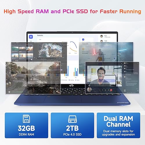 Miniatura 2 de NIMO Portátil IPS FHD de 17.3 pulgadas, Intel 6 núcleos i3-1215U 32 GB de RAM SSD de 2 TB (Beat Ryzen 5 7520U, hasta 4.4 GHz) con teclado