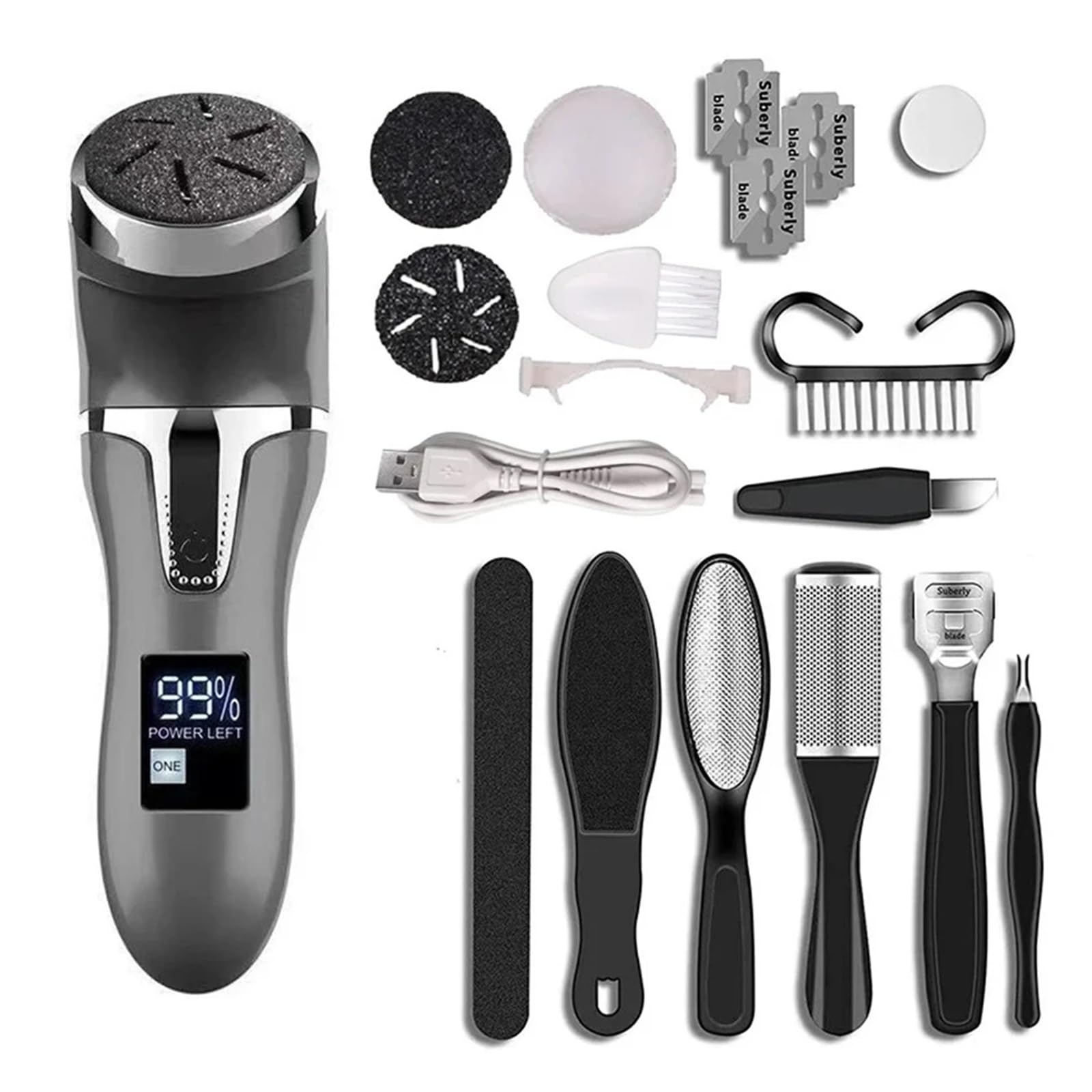 Lima De Pie Lima eléctrica for pies, máquina de pedicura, removedor de callos, recargable, for pies agrietados, piel muerta, depurador, pulidor, herramientas de amolado.(White)