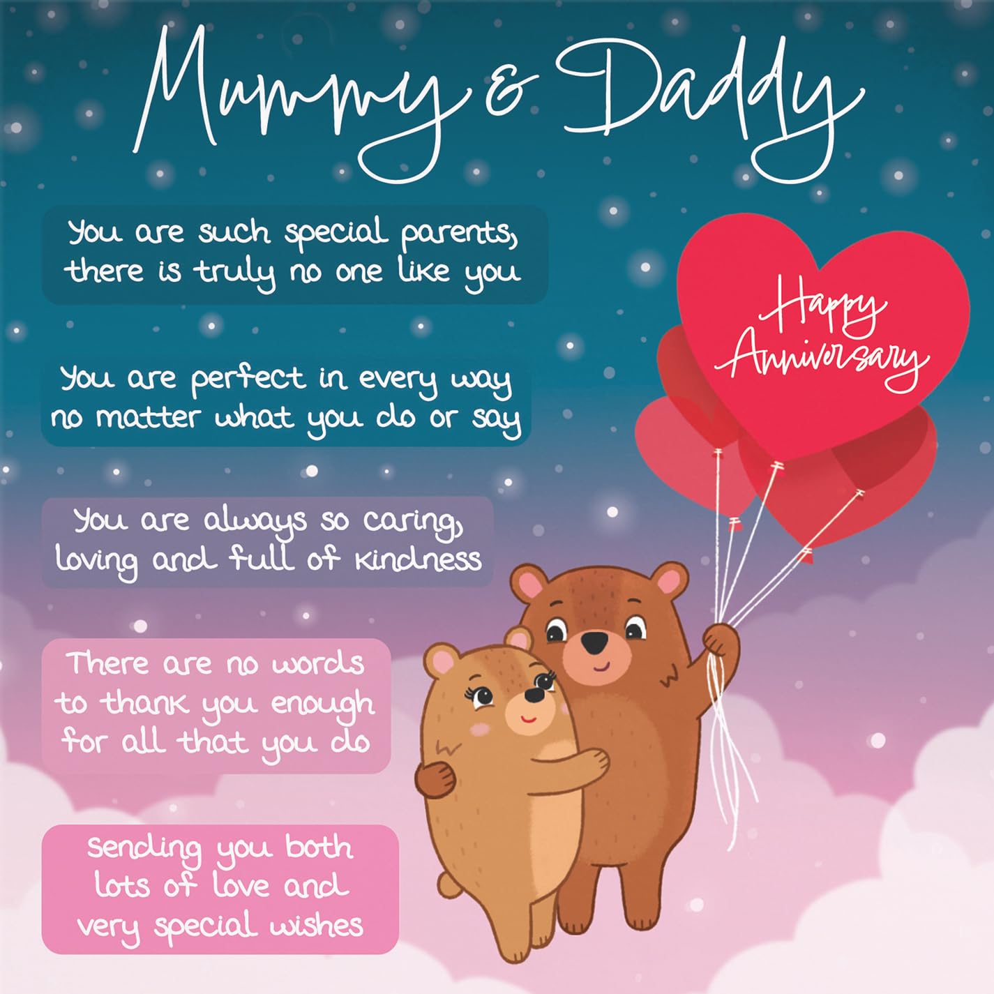 Hunts England - Mummy And Daddy Poem Anniversary Card - Starry Night - Cute Bears - Verse Anniversary Card For Mummy And Daddy - Happy Anniversary Card For Parents - Image 2