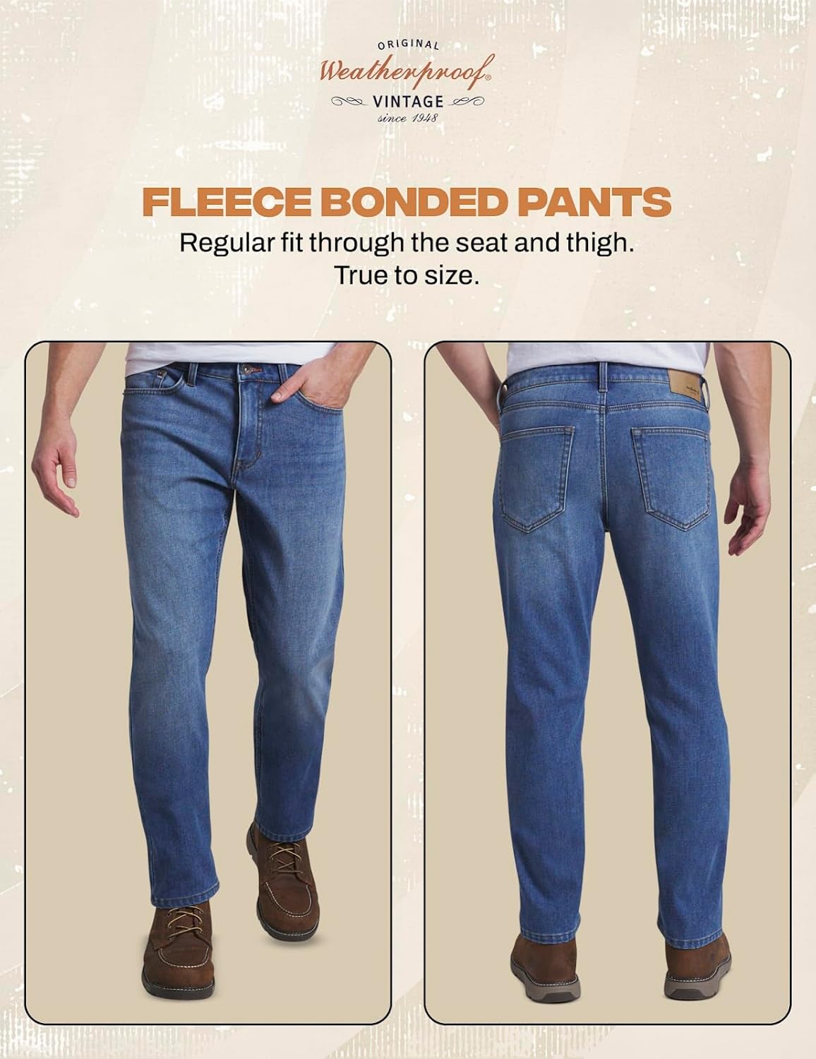 Weatherproof Vintage Fleece Lined Jeans Men - Regular Fit | Soft & Warm, Cold Weather Insulated Fleece Winter Pants for Men - Image 3