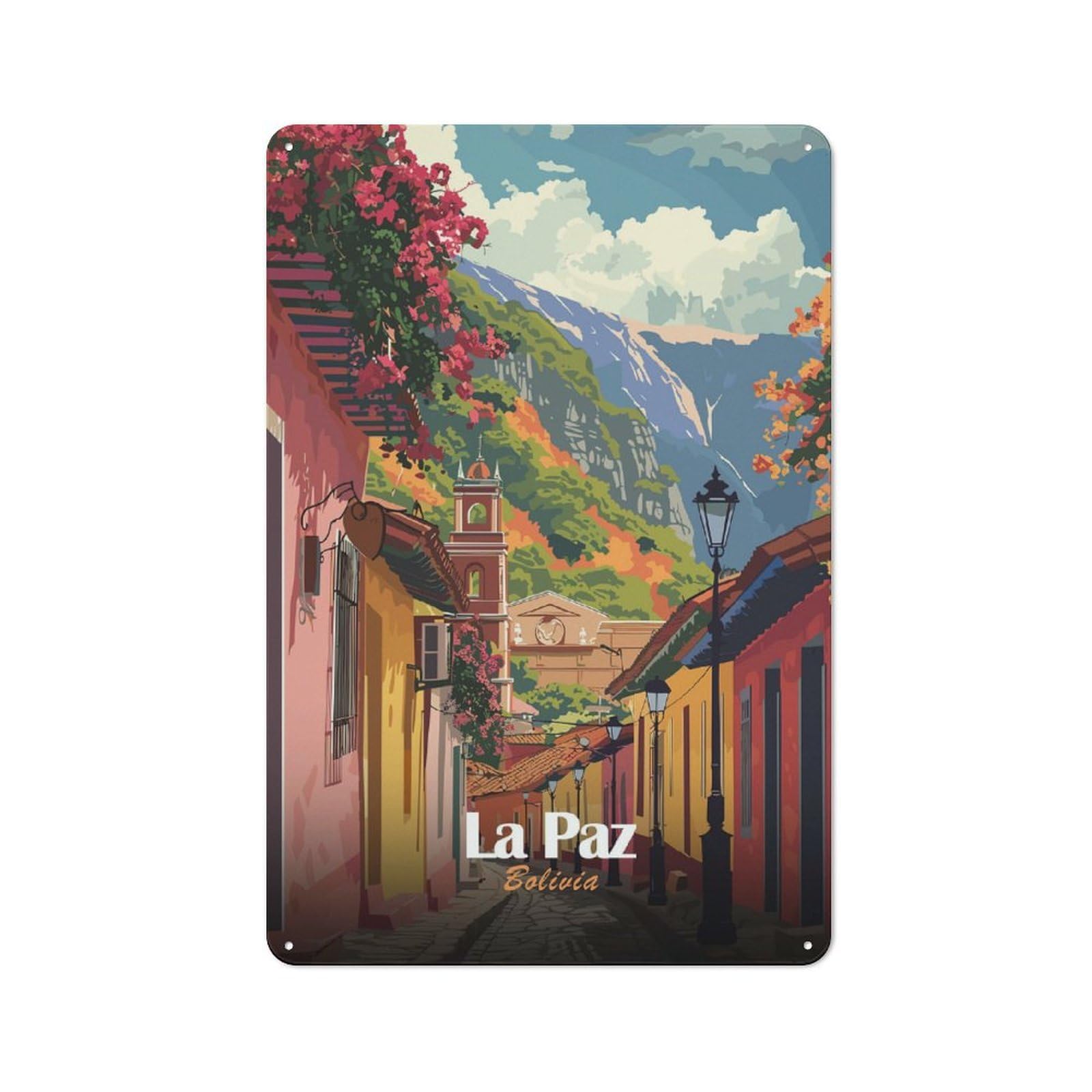 Junmoney La Paz, Bolivia Travel Rustic Tin Sign 30X20cm For Living Room Or Hallway, Suited To Living Room Decor Lovers