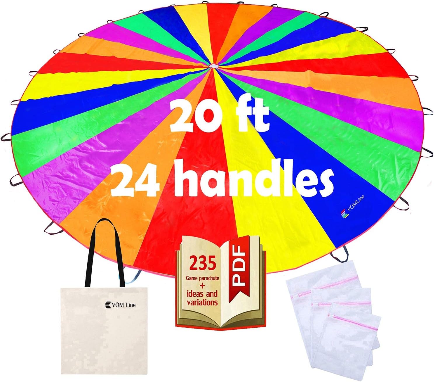 Play Parachute for Kids 20ft Dirt Resistant Handles for Party Games Birthday Gift Outdoor Toys Children Gymnastics