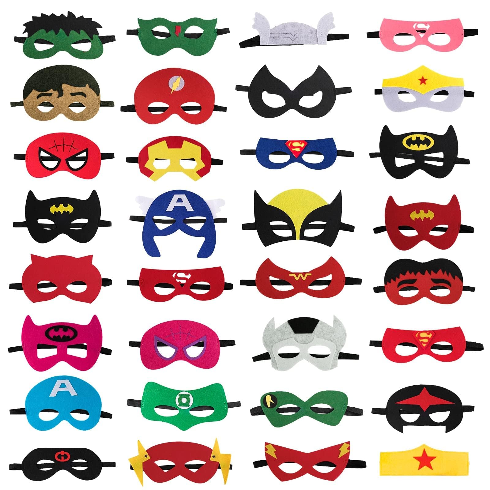 Mumoo BearSuperhero Masks, 32pcs Superhero Cosplay Party Masks, Super Hero Costumes Toy Birthday Favours Supplies, Boys & Girls Felt Eye Mask for Cosplay, Birthday Party or Masquerade