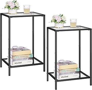 Side Tables Set of 2, End Tables with Tempered Glass, 2-Tier Nightstands...