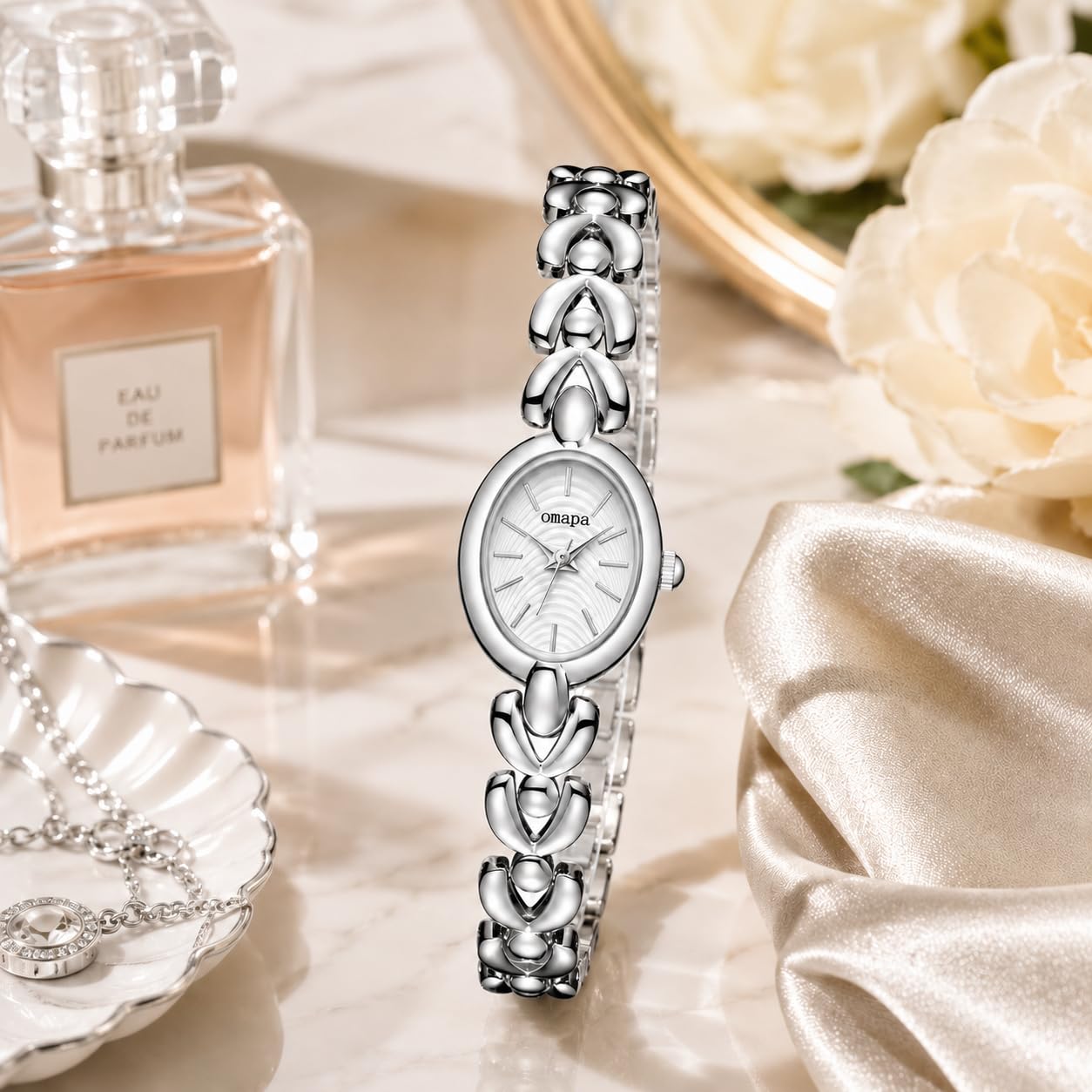 MASTOP Orologio da donna con bracciale ovale delicato, stile vintage, tonalità oro
