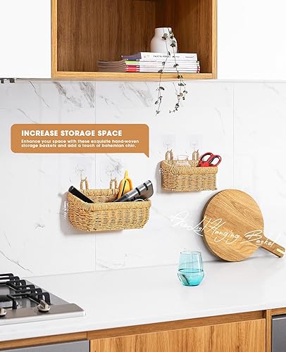 Miniatura 4 de AceList Cesta colgante de pared, estilo bohemio, cestas de almacenamiento colgantes tejidas a mano, juego de 2, ideal para decoración bohemia de
