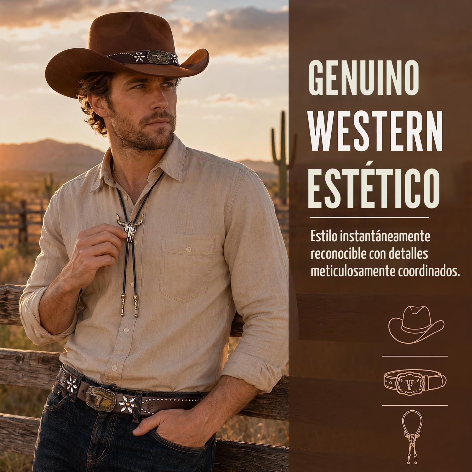 Sombrero Vaquero Estilo Oeste Americano Con Acabado Bronce Y Detalles De Cuero, Perfecto Para Rodeos, Fiestas Temáticas, Halloween Y Celebraciones Especiales