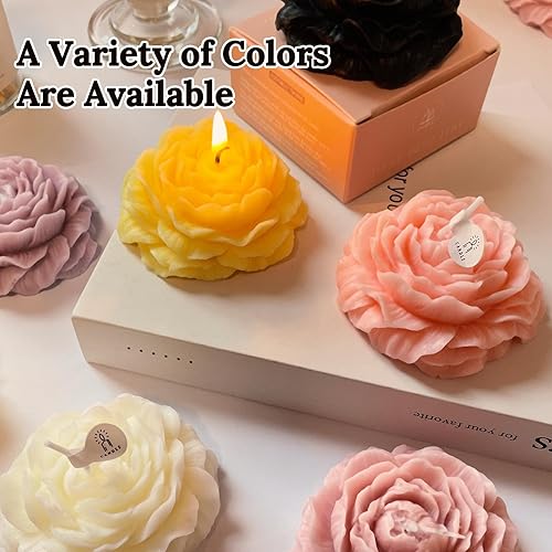 Miniatura 5 de Velas con forma de flor de peonía amarilla para mujer, vela estética aromática pastel con fragancia de manzanilla, regalo de Navidad para amigos,