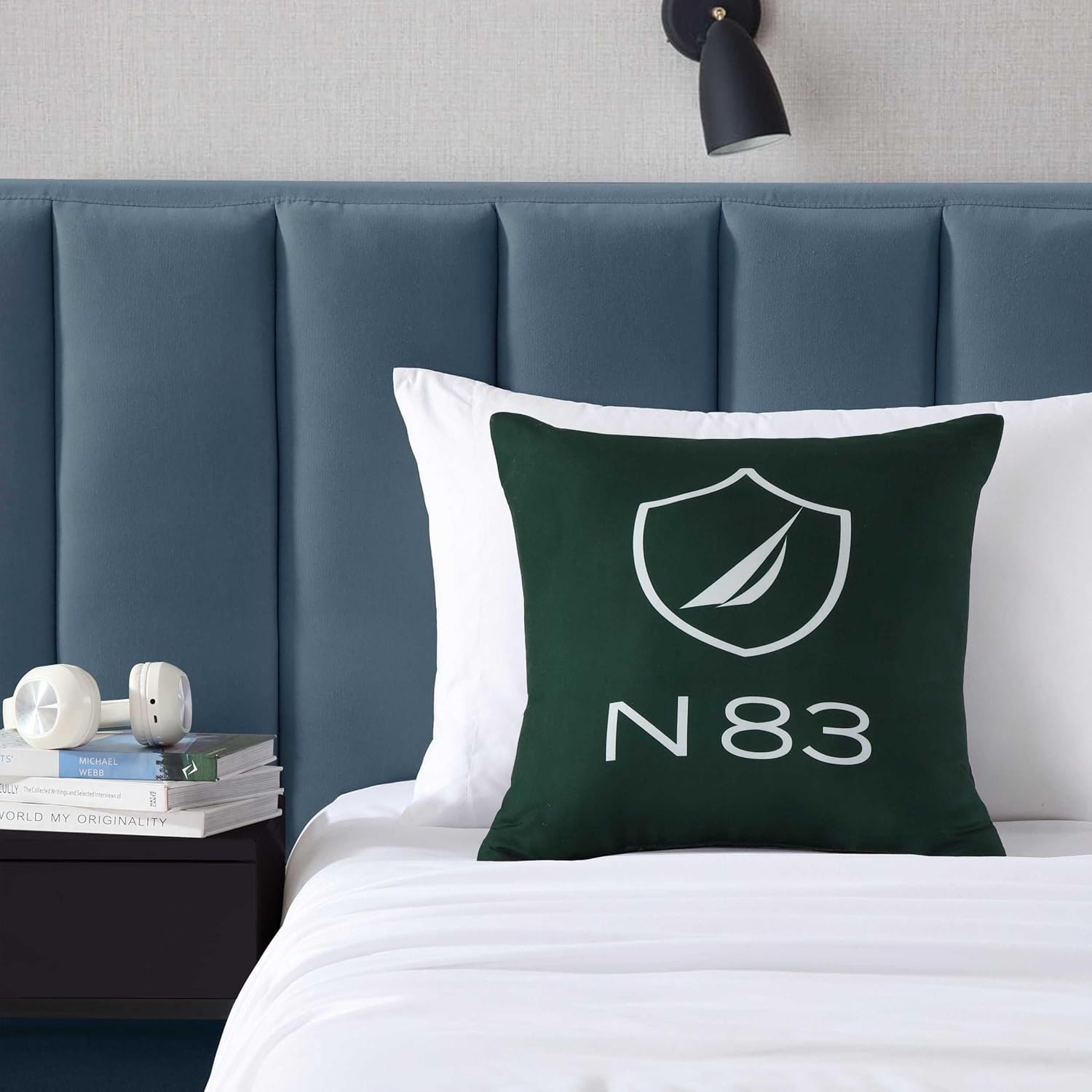 Nautica - Decorative Pillow, Soft & Plush Printed Throw Pillow, Square Pillow for Bed or Couch (N83 Boat Green, 18" x 18")