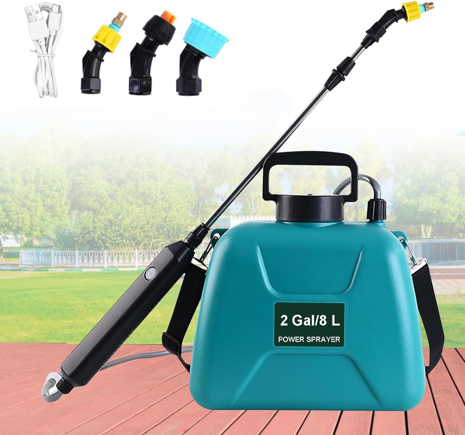 Jaoruizer Battery Powered Sprayer 2 Gallon, 8L Retractable Garden Electric Sprayer with 3 Mist Nozzles & Retractable Wand, Automatic Watering Pump Sprayer Portable Battery Sprayer for Lawn and Garden