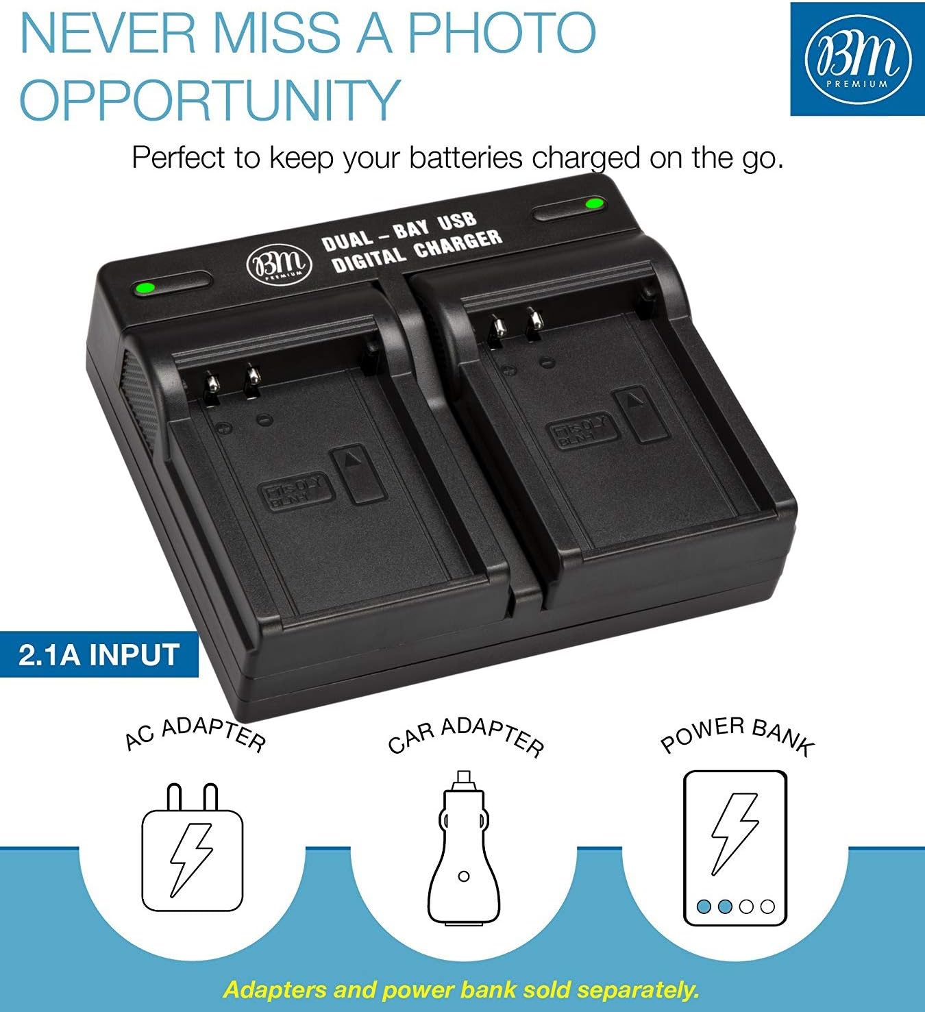 BM Premium 2 Pack of Fully Decoded BL-H1 Batteries and Dual Bay Charger Kit for Olympus OM-D E-M1 Mark II, E-M1 Mark III, E-M1X, BCH-1, HLD-9 Cameras
