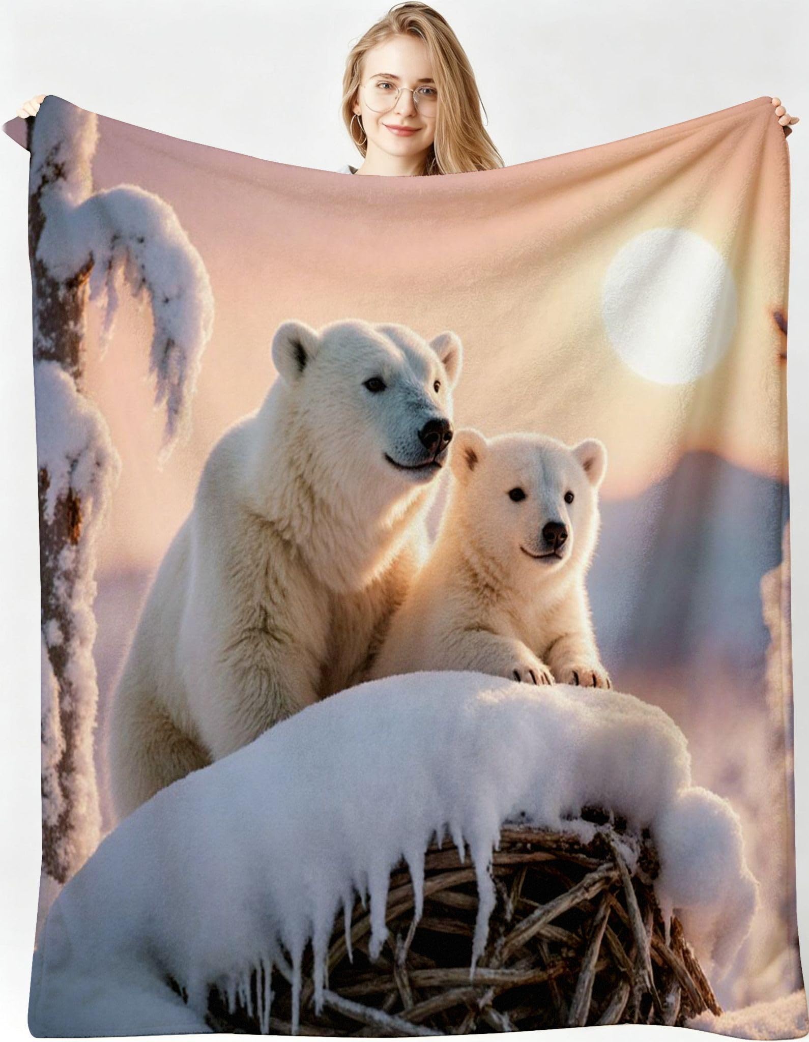 Mantas 3D 220x240cm Oso Polar 3D Franela Frazada para Cama 150-A339