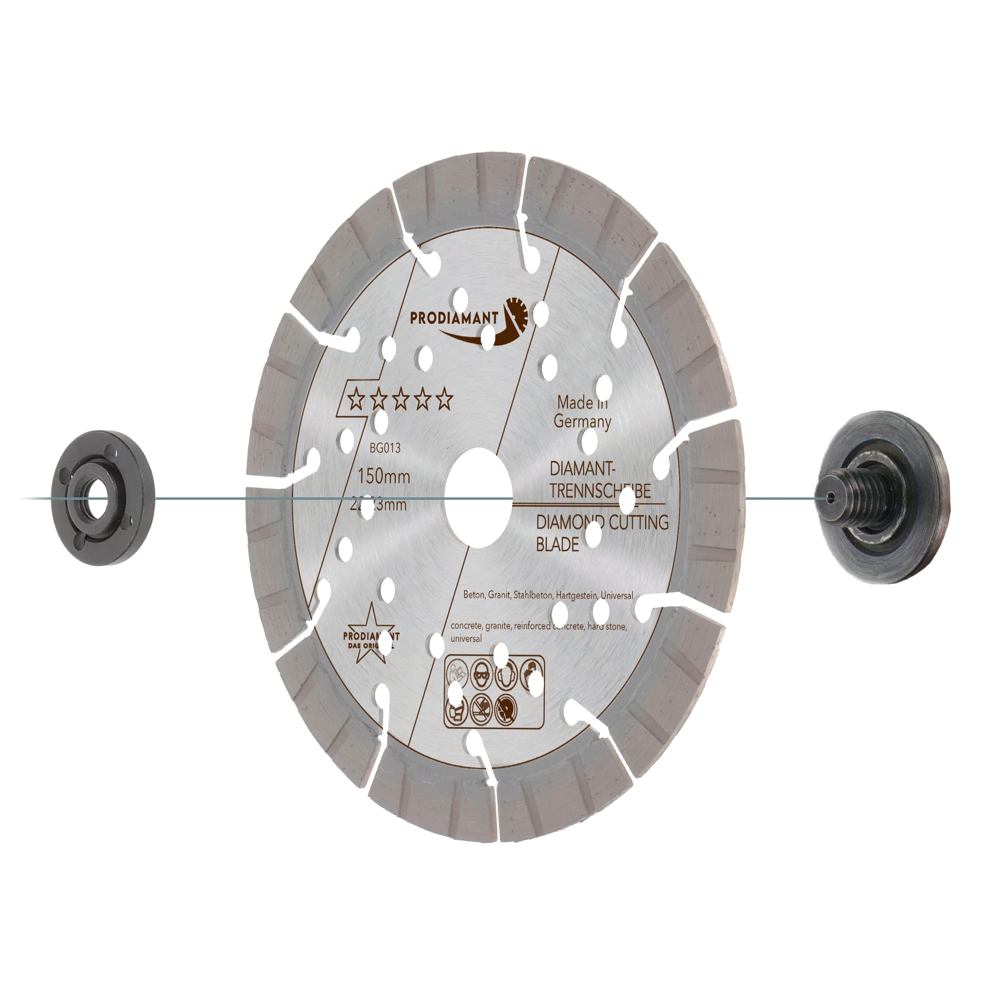 PRODIAMANT Profesjonalna diamentowa tarcza tnąca beton/granit Oxx 150 mm x 22,2 mm diamentowa tarcza do cięcia PDX82.118 150 mm do kamienia naturalnego, produktów betonowych, materiałów o średniej twardości i twardych