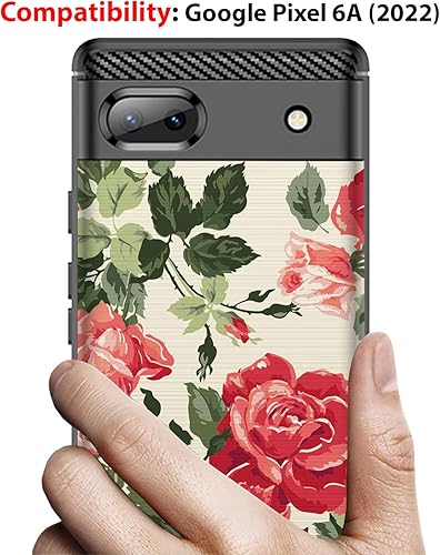 Miniatura 2 de CasesOnDeck Case Compatible with Google Pixel 6A (2022) Pixel 6A Case Soft TPU Bumper Cover Carbon Fiber Texture Flexible (Red Flower Roses)