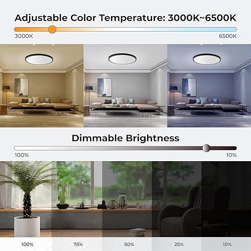 Miniatura 4 de cermug Lámpara de techo inteligente de montaje empotrado con control remoto, lámpara LED RGB de 12 pulgadas y 24 W, compatible con Alexa y Google