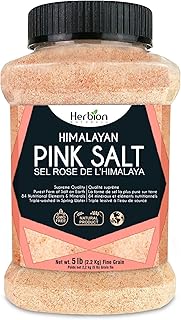 Herbion Naturals Himalayan Pink Salt - Fine Grain - 5 lb. (2.2 Kg) Unbreakable Jar - Kosher Certified - GMO-Free - Vegan -...