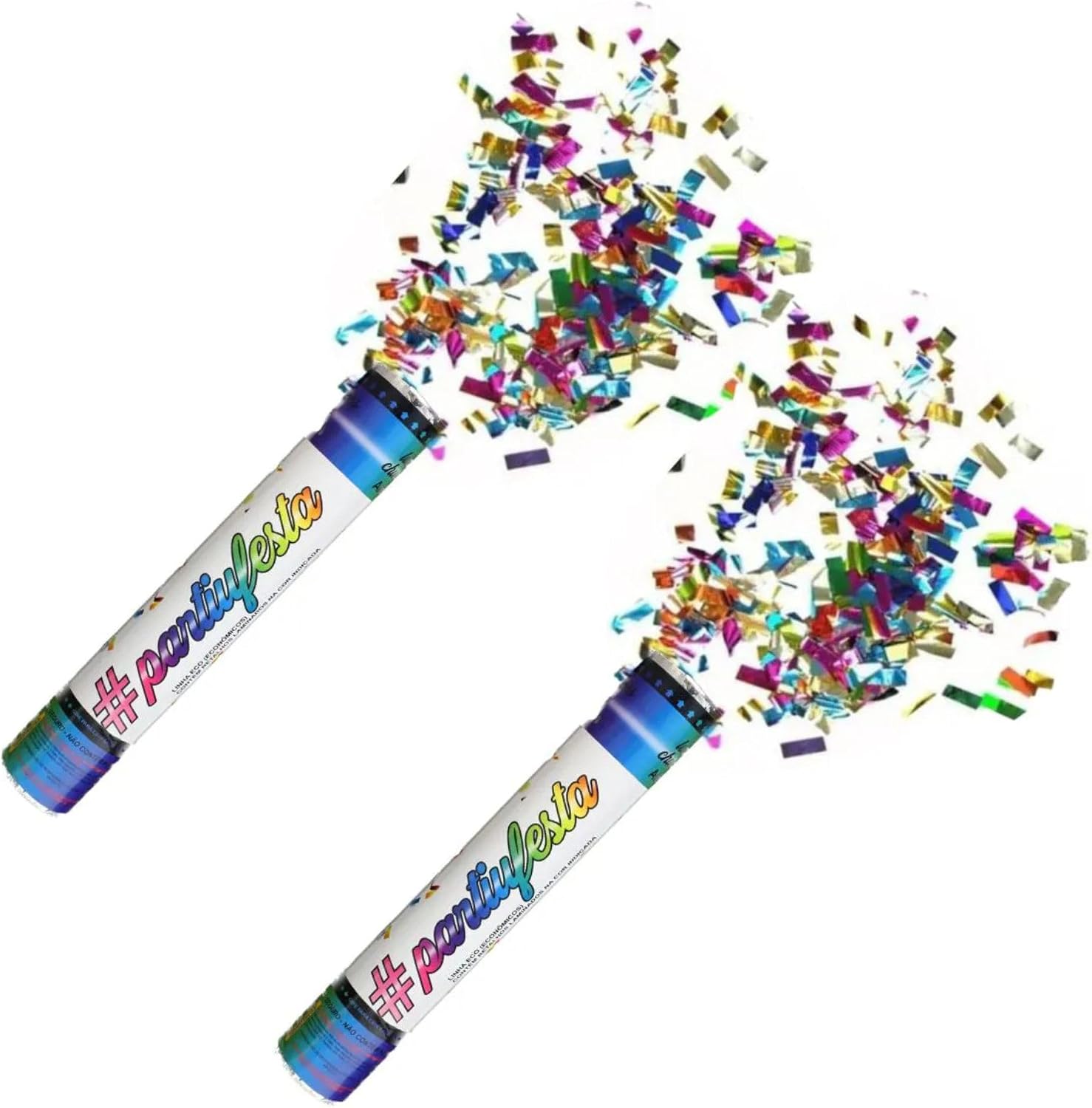 Kit 2 Lança Confete Metalizado para Festas, Aniversários e Comemorações, Decoração para Eventos – 30cm (Colorido)