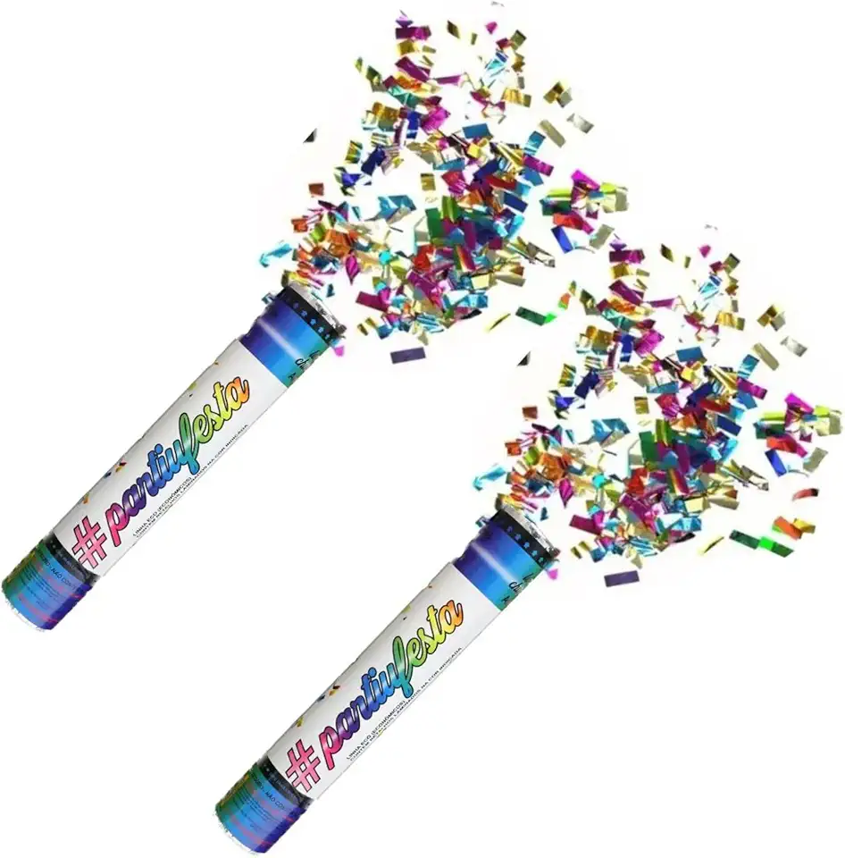 Kit 2 Lança Confete Metalizado para Festas, Aniversários e Comemorações, Decoração para Eventos - 30cm (Colorido)