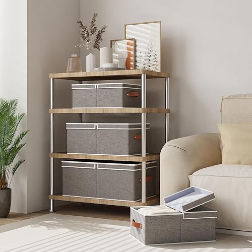 Miniatura 7 de Paquete de 3 cajas de almacenamiento, cesta plegable para mantas con tapa desmontable, organizadores de lino con asas dobles, cubos plegables para